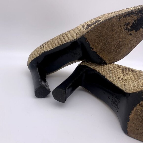 YSL Saint Laurent Beige/Black Python Leather Platform Pumps Block Heel 8 M - Picture 6 of 10